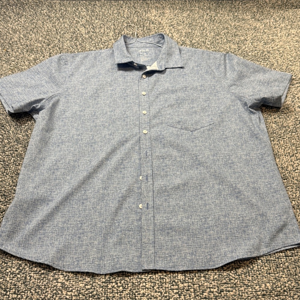 FLX Urban Commuter Shirt Mens XXL Slim Blue Grid Short Sleeve Button Down